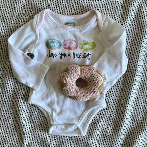 0-6M Mud Pie doughnut onesie & rattle
